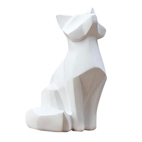 Sculpture géométrique nordique Renard Statue pour ornements de bureau, chambre à coucher, salon, petite taille, blanc, taille S