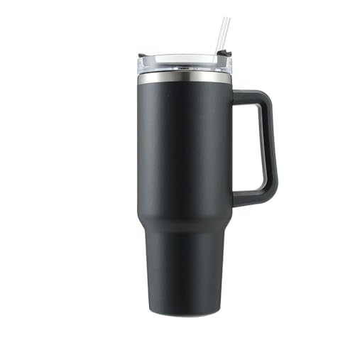 Image of Double Wall Insulated Stainless Steel Tumbler with Handle 1200ml | Leakproof Travel Mug with Straw | Hot & Cold Beverage Flask | Easy Carry (Multicolour)