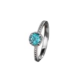 Homxi Anillo Boda Oro Blanco 9 Kilates Mujer, 4 Garras Redondo Solitario con Turmalina de 0,7 ct, Anillos Mujer Alianza Plata Azul Claro, Tamaño 9(49mm)