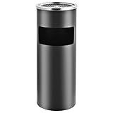 Standaschenbecher 30 L aus pulverbeschichtetem Stahl Grau mit integriertem Mülleimer und herausnehmbarem Innenbehälter für Büro, Garten, Haushalt und Recycling
