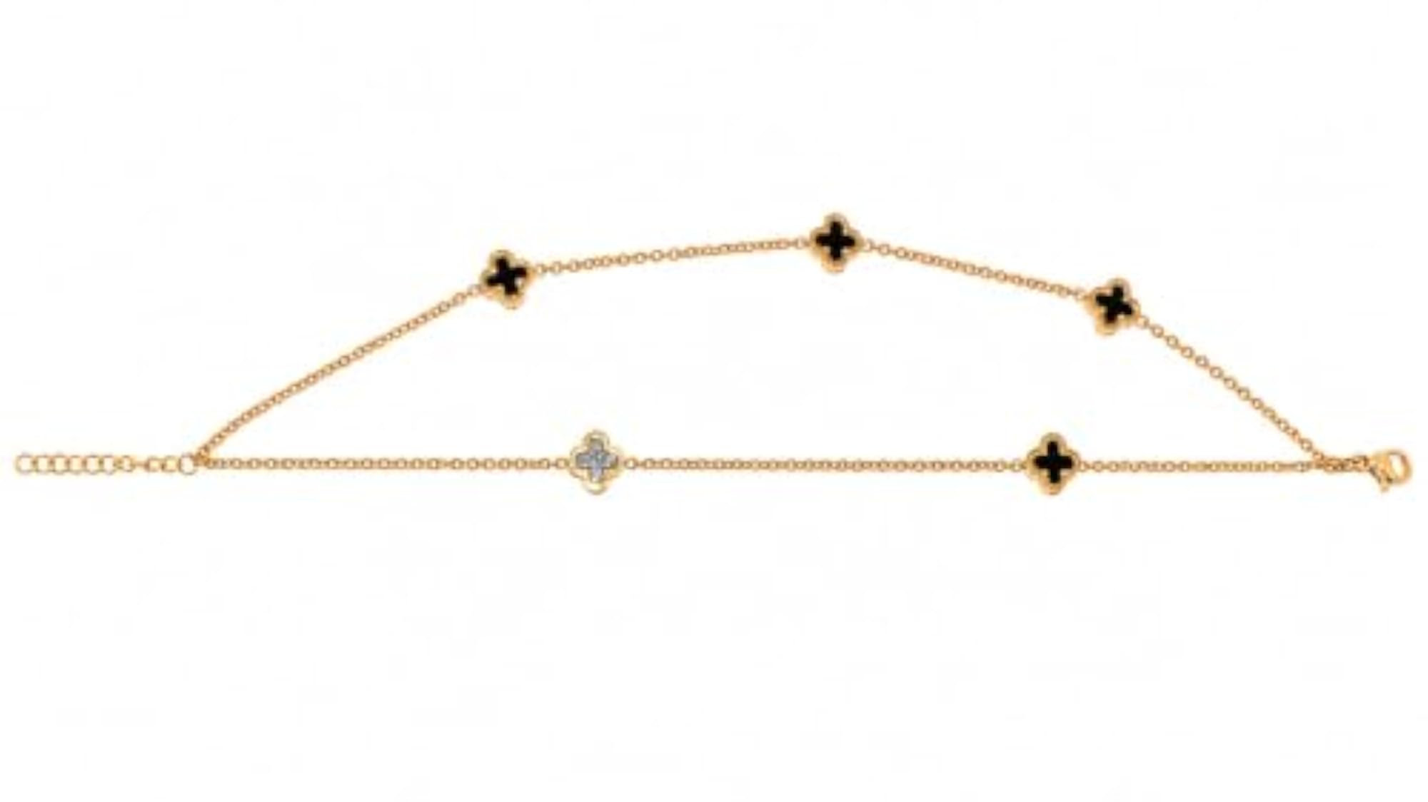 Gold-Tone Clover Charm Chain Bracelet with Black Enamel