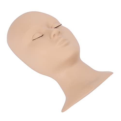 Cabeza de muñeca de entrenamiento de maquillaje, cabeza de muñeca de maquillaje de silicona suave, seguro, no tóxico, lavable, reutilizable, extensión de pestañas de masaje con Cover