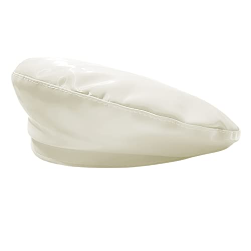 MINGSEECESS Women Pu Leather Beret Beanie Cap French Style Winter Hat with Adjustable Strap White