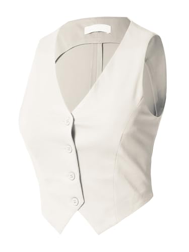 Design by Olivia Women's Business Casual Button Front Stretch Cropped Tuxedo Suit Vest2