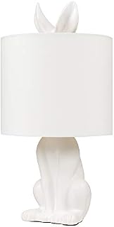 MiniSun Modern Matt White Ceramic Rabbit/Hare Table Lamp with a White Shade - Complete with a 4w LED Golfball Bulb [3000K Warm White]