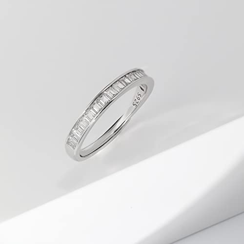 Meissa 925 Sterling Silver Diamond Wedding Band Channel Set Baguette Cut Diamond Statement Ring Simple Bridal Promise Ring Size Adjustable (Silver) #TOP1