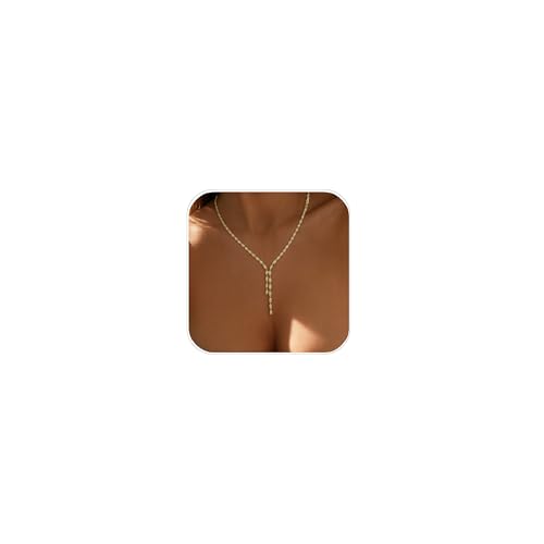 STONEFANS Rhinestone Long Necklaces for Women - Dainty Rhinestone Gold Drop Lariat Y Necklace for Women Simple Cute Long Gold Necklaces Bridal Prom Accessories Jewelry Wedding Gifts