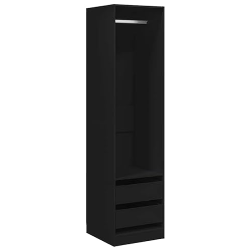 Teenpull Armario con cajones, color negro, de material de madera, 50 x 50 x 200 cm, espacio de almacenamiento, armario con barra para colgar ropa, ahorra espacio para dormitorios y habitaciones