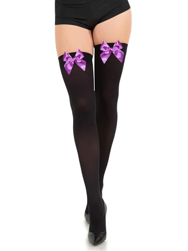 Image of Opaque Thigh High Bow Stockings for Women Thigh Highs Stockings with Bows Over The Knee Socks