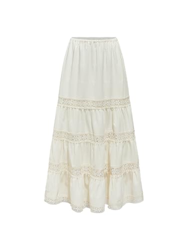 CIDER Santorini Beach Vacation Woven Mid Rise Floral Ruffle Hem Tiered Maxi Skirt