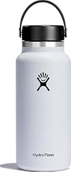 Hydro Flask Water Bottle - Insulated Stainless Steel - Wide Mouth Flex Lid, Non Spill, Leakproof and Refillable in 32 Oz White