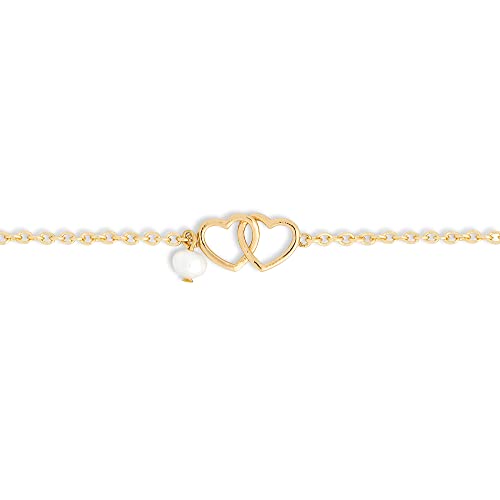 Demdaco Dainty Double Heart Gold Tone One Size Fits Most Brass Pearl Bracelet #TOP3