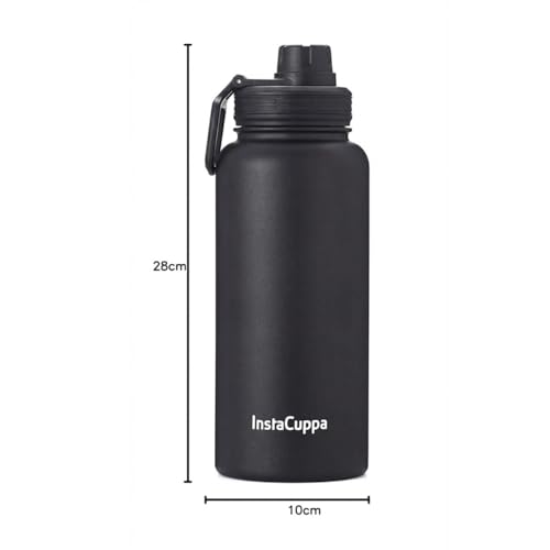 InstaCuppa Insulated Water Bottle 1000 mL, Double-Wall Thermosteel Flask, Vacuum Insulated Stainless Steel | Retains Hot and Cold Temperatures, Black