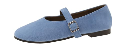 Niction Mary Jane Shoes Women Slip on Ballet Flat Dressy Comfortable Suede Round Toe Ankle Strap Flats Comfortable Dress Shoes for Women Dressy
