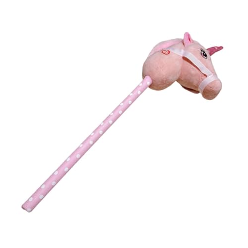 Caballo de juguete de palo de peluche rosa con algodón PP para juego infantil 7