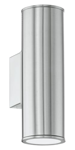 EGLO LED Au&szlig;en-Wandlampe Riga, 2 flammige Au&szlig;enleuchte, Wandleuchte aus verzinktem Stahl in Silber, IP44