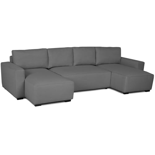 BUDWING Jordan Sofá Cama 5 Plazas - Chaise Longue Panorámica, Confort Premium – Estilo Contemporáneo, Tejido 100% Poliéster – 317x157x91 cm – Gris Oscuro