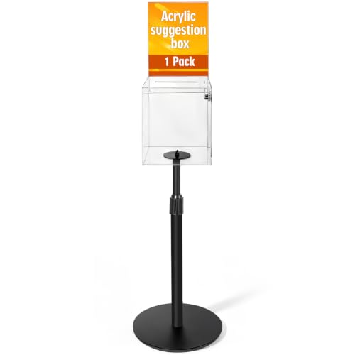 DoubleFill 1 Pcs Clear Suggestion Donation Box with Lock and Keys Acrylic Offering Raffle Box with Stand Slot Display Holder for Office Charity Collection Ticket Ballot (8" X 6.5" X 5")