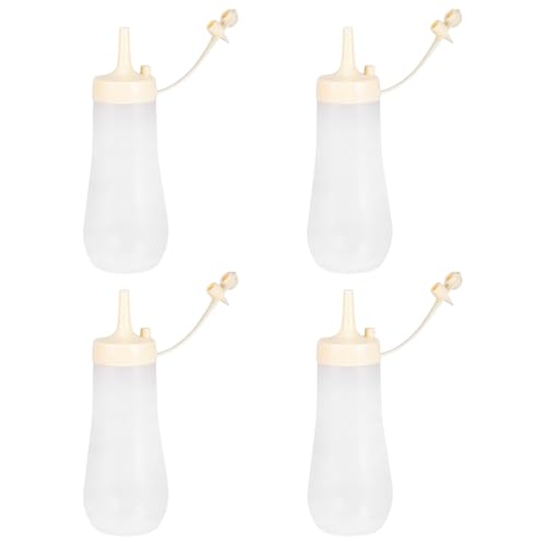 LEDMOMO 4個 調味料ディスペンサー ?圧式クリアソースボトル 二種キャップ付き 漏れ防止密封設計 柔軟素材で絞りやすくキッチン 再利用可能