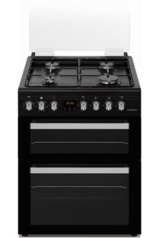 Cuisinière gaz 4 brûleurs et double four 60 cm noir/schneider