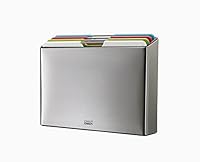 Joseph Joseph 60095 Index Plastic Cutting Board Set with Stainless Steel Storage Case Color-Coded Dishwasher-Safe Non-Slip, Large, Steel Multicolored