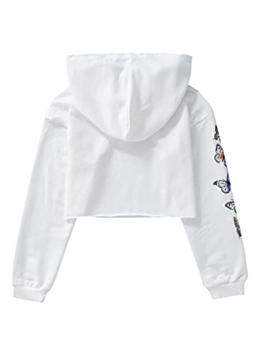 Yuumin Kids Girls Long Sleeves Pullover Hooded Sweatshirts Crop Tops Hip Hop Cropped Hoodie White 12 Years #TOP1