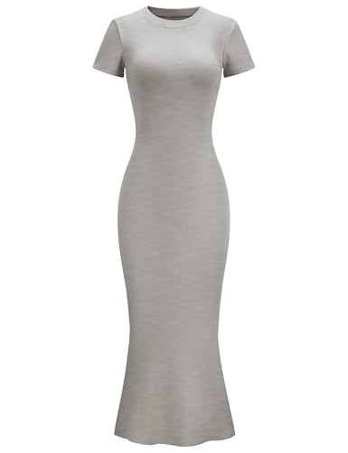 Image of LOMON Women Fishtail Hem Ribbed Maxi Dresses Summer Casual Stylish Y2k Sexy Fitted Lady Elegant Cotton Soft Lounge Dress