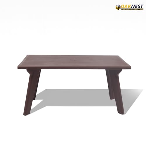 Image of Oaknest Supreme Bison 6-Seater Dining Table in Globus Brown - Robust & Weather-Resistant Plastic Dining Table, Ideal for Indoor & Outdoor Family Meals