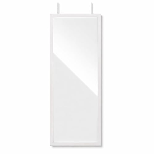 DRULINE Türspiegel - Ganzkörperspiegel - Dekospiegel - Flurspiegel matt weiß 34x90 cm - mit abnehmbaren Haken - rechteckiger Wandspiegel zur Aufhängung an Tür/Wand - für Flur Schlafzimmer & Bad