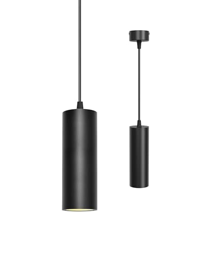 ACMHNC Lampada a Sospensione GU10, Lampada Sospensione Moderna Per Camera letto Comodino Soggiorno Hotel, Lampadario Cucina nero, Bianco Caldo, Altezza regolabile, Ø6x20cm
