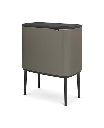 Image of Brabantia Bo Touch Top Kitchen Trash Can with Single Compartment & Raised Legs | Platinum | 9.5 Gal Inner Bucket | Soft-Close Garbage Can, Stay-Open Lid | Fits Against Wall | + Trash Bags