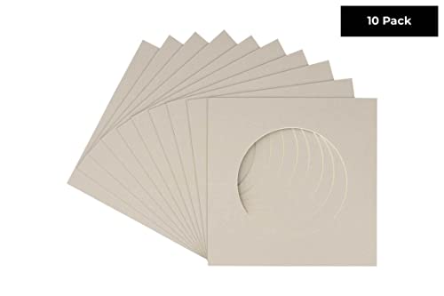 5x5 Mat For 7x7 Frame - Precut Grey Circle Shaped Photo Mat Board Opening - Acid Free Matte to Protect Your Pictures - Bevel Cut for Family Photos, Pack of 10 Matboards