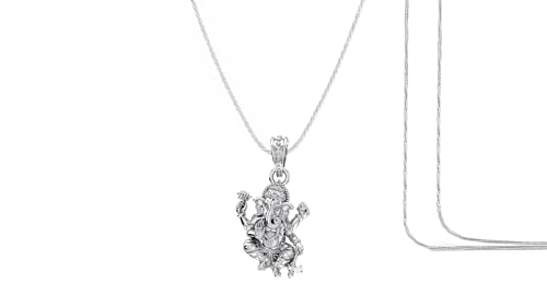 Image of Akshat Sapphire Sterling Silver (92.5% purity) God Ganesha Chain Pendant for Men & Women Pure Silver Lord Ganapathy Chain Locket