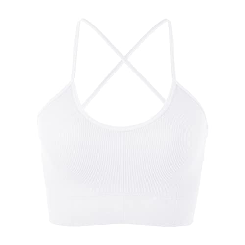 Camiseta de tirantes para mujer, deporte, apoyo cruzado, espalda sin armas, tirantes finos Push Up Stretch Long Corsé Sexy Top Mujer, blanco, Talla única