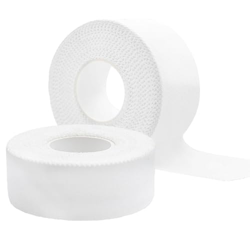 2 Rollo Tape Vendaje Deportivo,Esparadrapo Deportivo,Cinta Adhesiva Deportiva,Sport Tape,Cinta Deportiva Blanca,Algodón,Inelástica,para Fútbol,Escalada en Roca,Voleibol,Diversos Deportes,2.5cmx10m