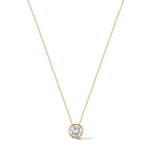 AGVANA Ray of Light 0.5-1 Ct Bezel Setting Round Solitaire Lab-Grown Diamond Pendant Necklace in 14K Solid Gold (D-E Color, VS Clarity) Fine Jewelry Promise Anniversary Birthday Gifts for Women