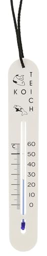 Lantelme Teichthermometer 19cm sinkend mit Schnur Temperatur -15°C bis 60°C für Fischzucht | Für Fische wie Koi Forellen Karpfen Gartenteich Koizucht | Analog Teich Thermometer Wassertemperaturmesser
