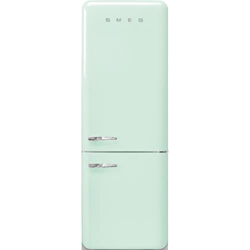 Smeg FAB38 Retro Style Refrigerator with Bottom Freezer – Made in Italy – Multiflow Cooling – LED Lighting – Glossy Finish – 3 Adjustable Glass Shelves - Pastel Green