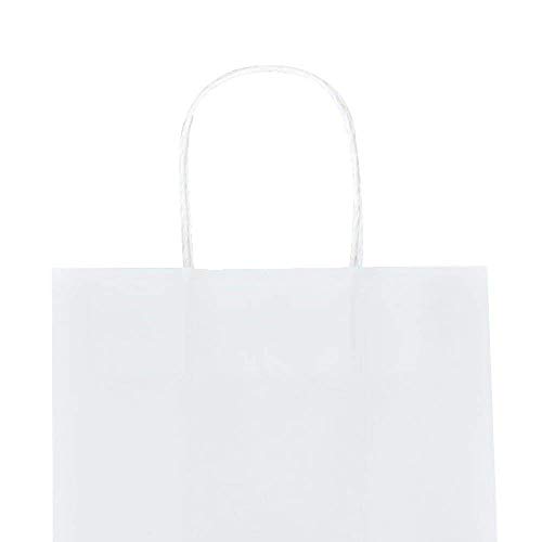 Image of Sturdy Small White Kraft Paper Bags with Handles Bulk, Bagmad Gift Bags 5.25x3.25x8 inch 100 Pcs Pack, Craft Grocery Shopping Retail Party Wedding Bags Sacks (White, 100pcs)