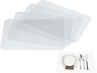 Thstheaven Clear Place Mats,Translucent Plastic Placemats Set for Dining Table, Keeps Table or Desktop Cloth Cleaner, Washable, Heat Resistant, Non-Slip 4pack