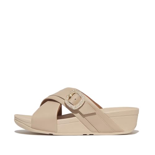 Image of FitFlop Lulu Crystal-Buckle Leather Cross Slides