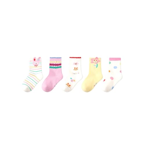 Sock for Girls Crew Socks Yellow Mouse Flower Embroidery Mid-Calf Ribbed Cuffs Cute Casual Socks Girls 5 Pairs 9-12 Years