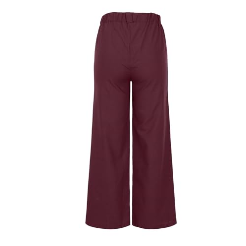 Womens Casual Linen Pants Button Straight Wide Leg Summer Pants Lightweight Business Work Trousers with Pockets3