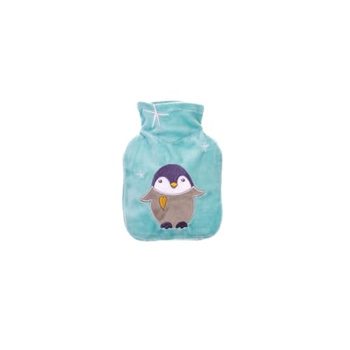 Hugo Frosch Mini-Wärmflasche 0,2l – Made in Germany – mit kuscheligem Velourbezug Eisblau und aufgesticktem Pinguin – kleine, auslaufsichere &...