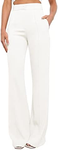 SIFLIF Women's Causal High Waisted Wide Leg Pants, Bootcut Dress Pants for Women, Work Pants with Pockets for Women Office White