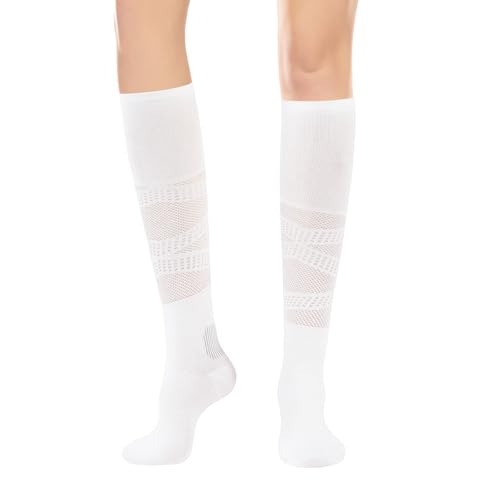 YOYOU White Knee High Socks Thin Breathable Compression Socks for Women Soccer Cycling Running Sport