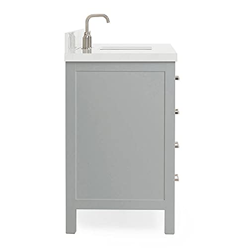 Dkb 55" Inch Bathroom Vanity In Grey With Pure White Quartz Countertop | Rectangle Sink | 2 Soft Closing Doors And 9 Full Extension Dovetail Drawers | No Mirror #TOP3