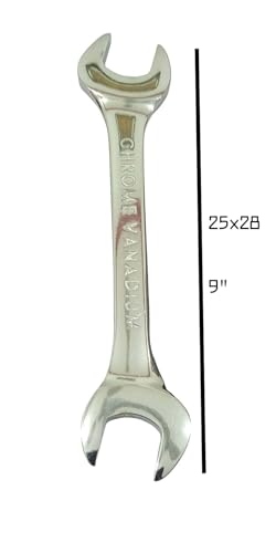 Image of TATA AGRICO D.O.E Double Open End Spanner | Self-Tightening Wrench | Chrome Vanadium Steel, Glossy Finish | 25x28mm | Durable Repairing Tool Accessory for Home & Workshop Repairs | (SMD511, Pack of 1)