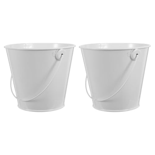 WRITWAA Secchi per Raccolta Grasso Barbecue da Esterno 2 Pezzi, Contenitori Bianchi in Metallo Manico 8x10,5x12 Cm, Raccogli Olio per Griglia Compatibili, Accessori per Barbecue e Cucina