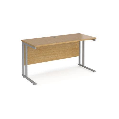 Image of Office Monster Cooper straight desk 1400mm x 600mm - silver cantilever leg frame, oak top